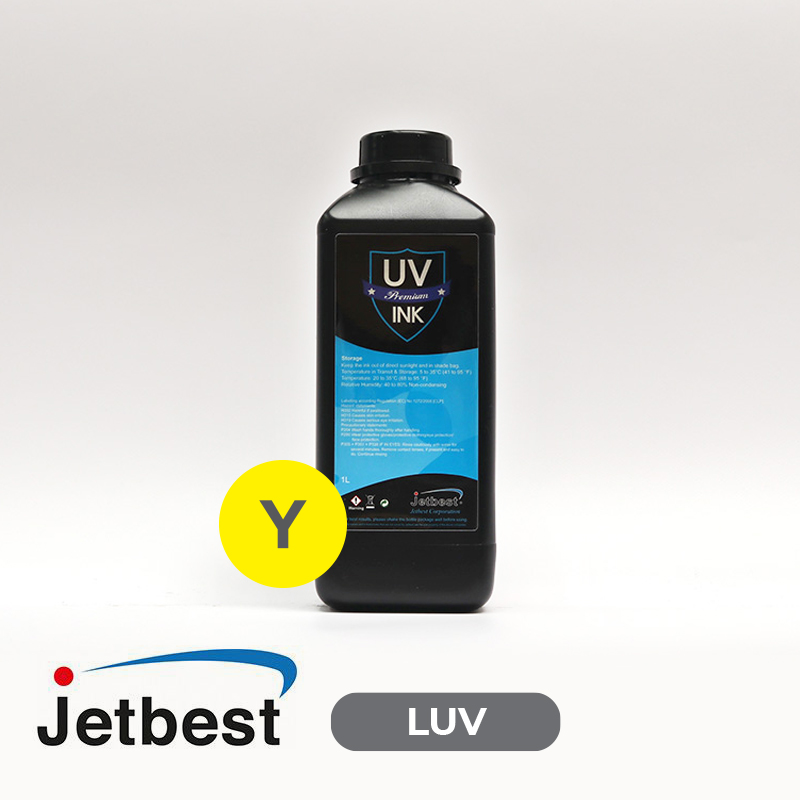 Tinta UV JETBEST LUV Yellow para cabezales Konica Minolta KM512i KM1024i de 6 picolitros y RICOH GEN5, 1Lt