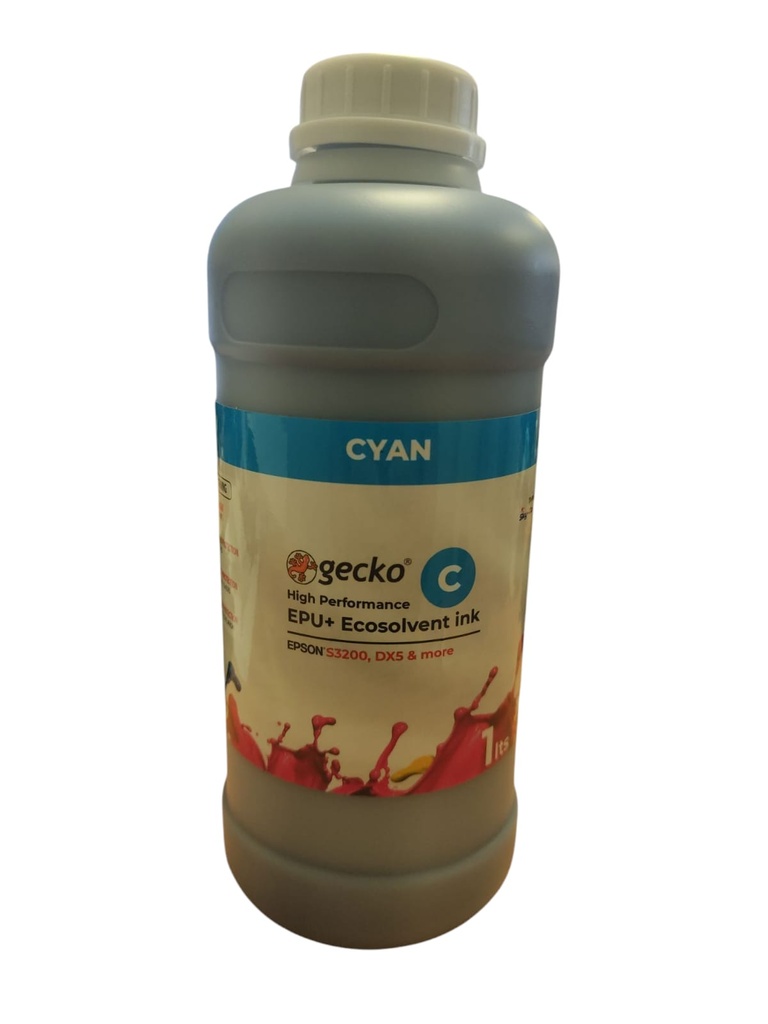 Gecko EPU+ Tinta Eco-solvente para cabezales EPSON i3200, DX5, etc. Cyan 1lt