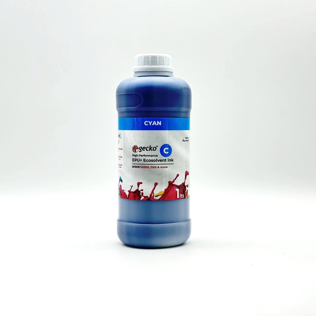 Gecko EPU+ Tinta Eco-solvente para cabezales EPSON i3200, DX5, etc. Cyan 1lt