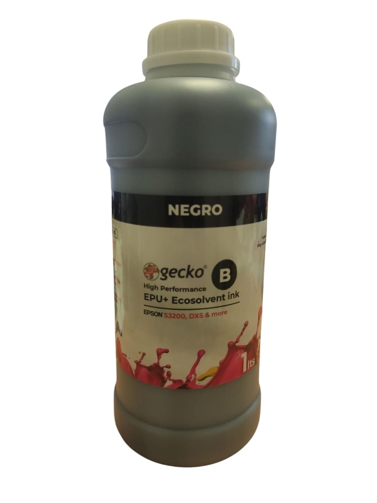 Gecko EPU+ Tinta Eco-solvente para cabezales EPSON i3200, DX5, etc. Negro 1lt