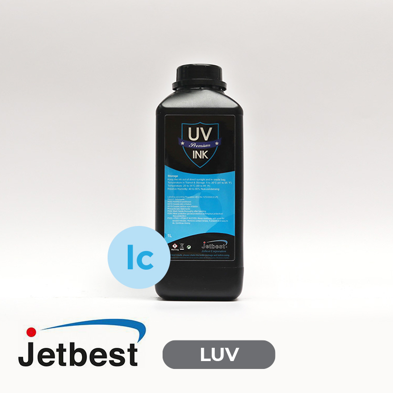 Tinta UV JETBEST LUV Ligth Cyan para cabezales Konica Minolta KM512i KM1024i de 6 picolitros y RICOH GEN5, 1Lt